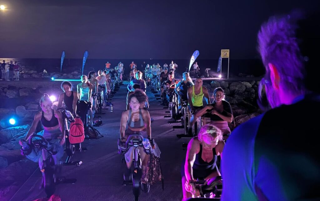 Night spinning on the T breakwater.