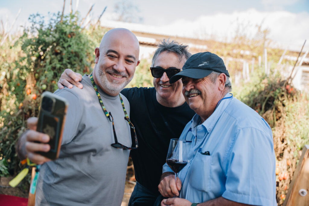 Chefs Diego del Rio and Jose Carlos Garcia with farmer Pepe Álvarez.