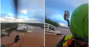 Watch: Dramatic moment police in helicopters rescue locals and pets trapped by freak summer floods in Spain - including a 102-year-old woman - CSN