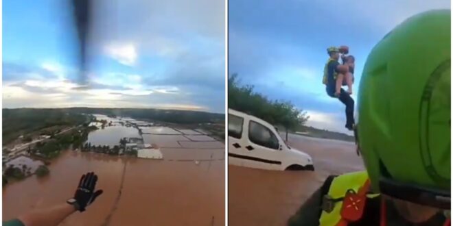 Watch: Dramatic moment police in helicopters rescue locals and pets trapped by freak summer floods in Spain - including a 102-year-old woman - CSN