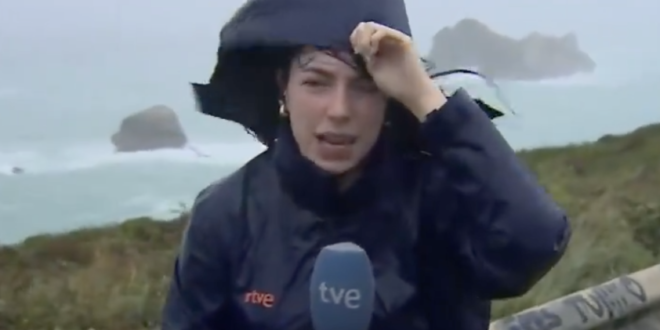 Watch: Spanish reporter is almost blown away by Storm Kirk as she struggles to give live update amid hurricane force winds of 205km/hr - CSN