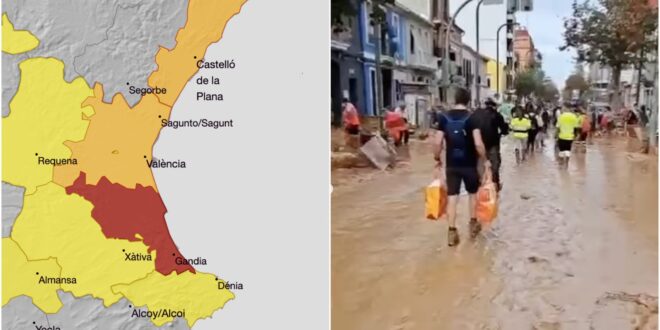 Watch: Red alert for rain is issued in Valencia as megaphones warn locals and recently arrived volunteers to get indoors and seek high ground - CSN
