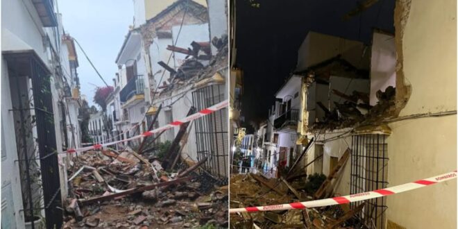 reports that a house in Marbella was destroyed by storms as the Costa del Sol weather alert is issued