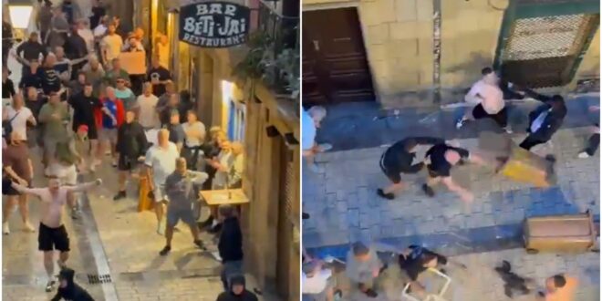 WATCH: Manchester United and Spurs hooligans clash in Spain ahead of Europa League final
