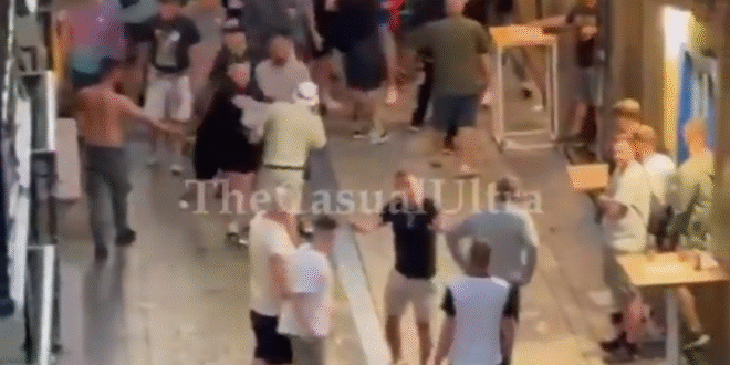 WATCH: Moment older man is sucker punched by football yob in Spain ahead of all-English European final