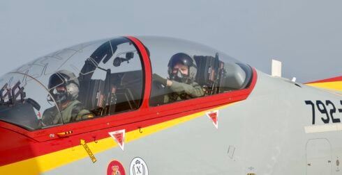 King Felipe tries out new plane which will be used by Spain’s ‘Eagle Patrol’ aerobatic team