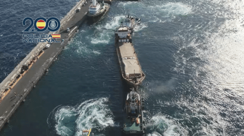 WATCH: Elite Spanish officers storm cargo ship off Canary Islands and uncover record-breaking 10 tonnes of cocaine buried under mountain of salt