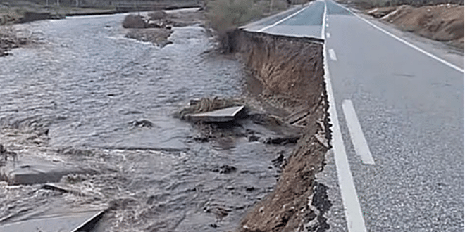 Granada road collapses into river seconds after family drives past