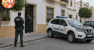 Guardia Civil vehicle outside a quiet street in Jerez de la Frontera