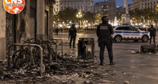 Plaça Catalunya after the Barcelona protest turned violent