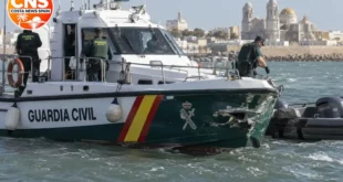 Guardia Civil patrol boat after narco boat collision in Cádiz