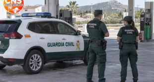Guardia Civil officers outside a petrol station in Valencia