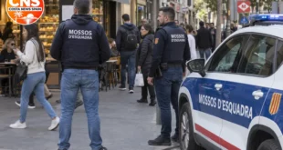 Mossos officers in Collblanc near the market street